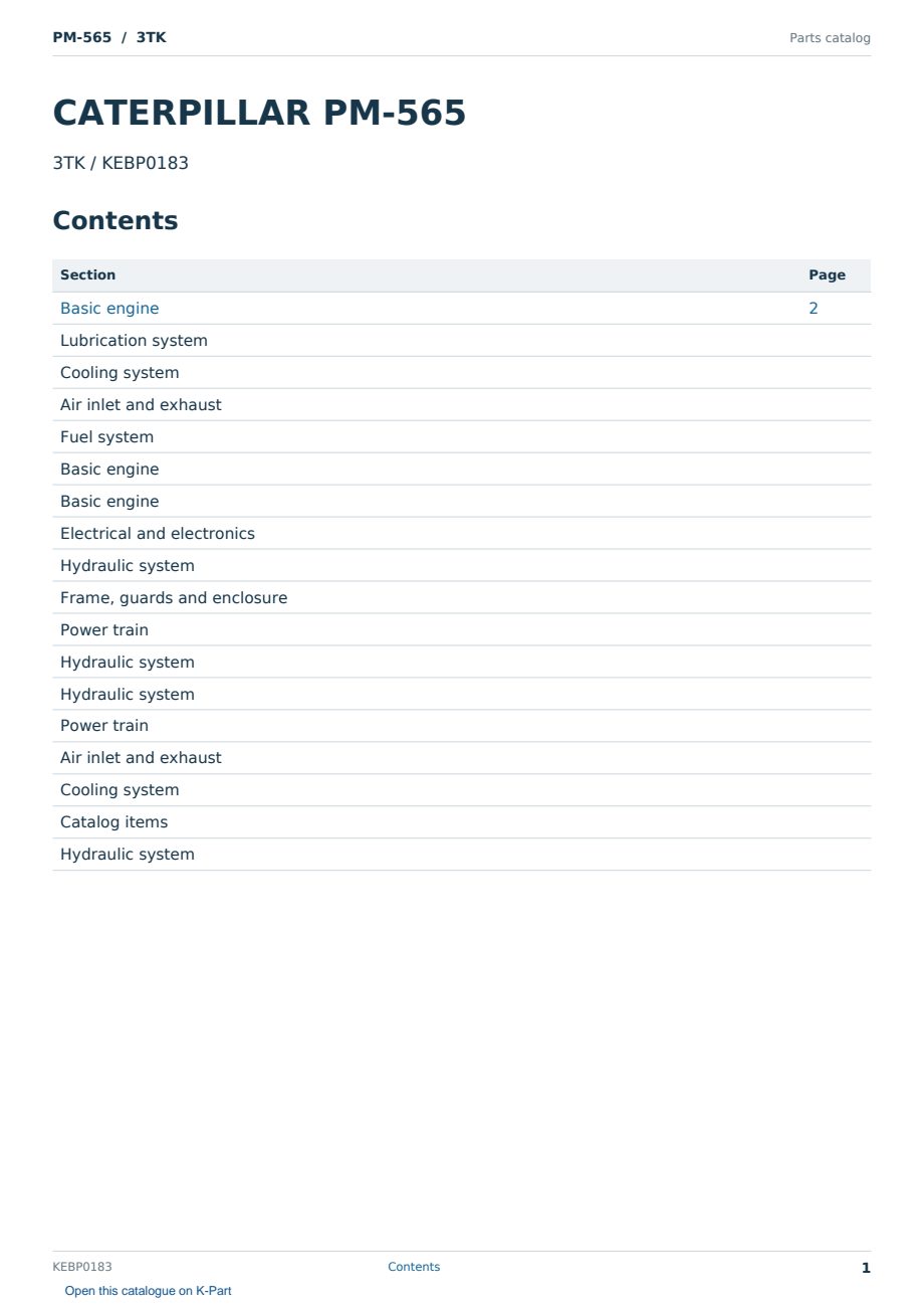 Caterpillar PM-565 S/N 3TK Partsbook KEBP0183 (English) - sample page 1 of 10 Caterpillar PM-565 S/N 3TK Partsbook KEBP0183 (English) - sample page 1 of 10