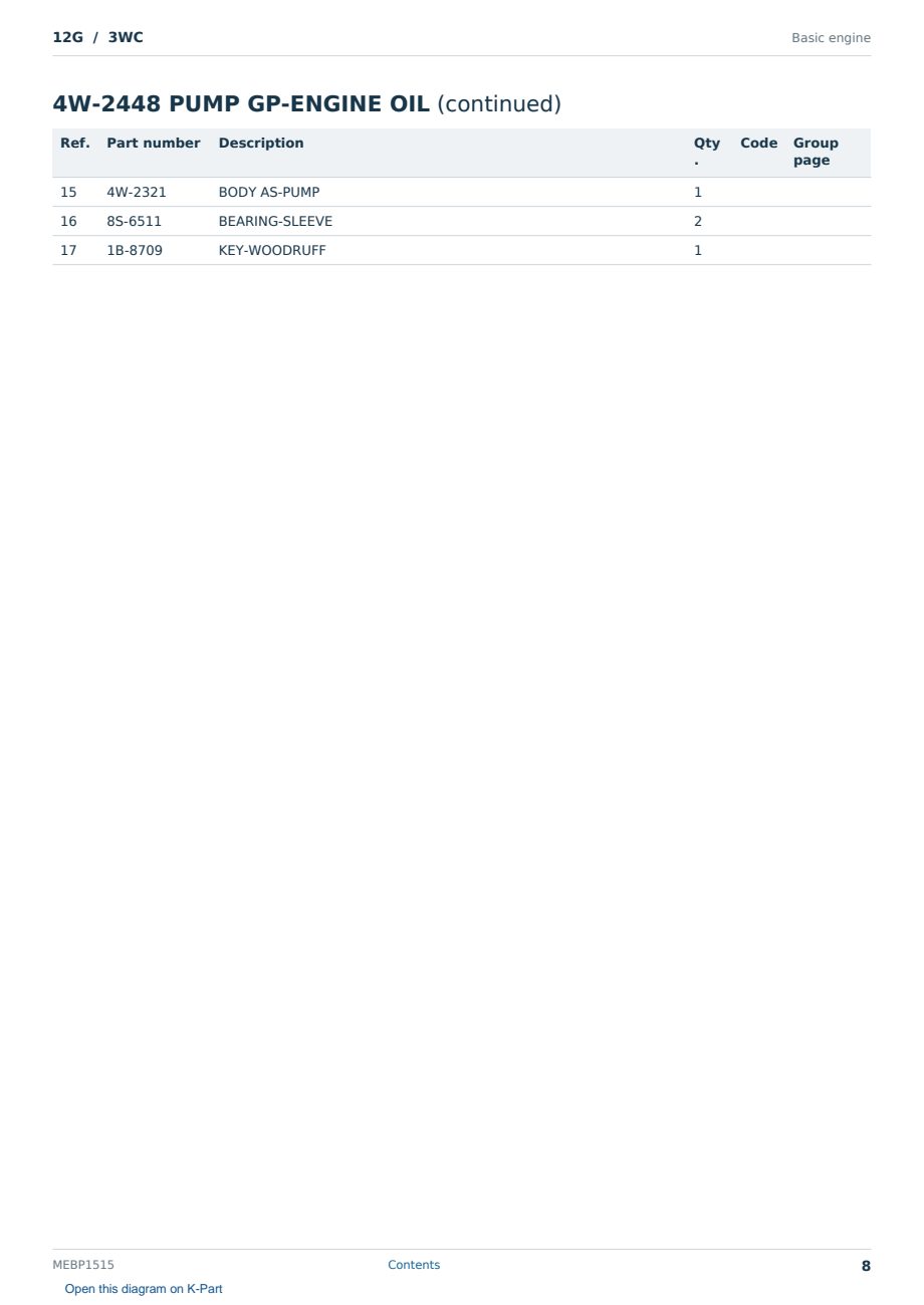 Caterpillar 12G S/N 3WC Partsbook MEBP1515 (English) - sample page 8 of 10 Caterpillar 12G S/N 3WC Partsbook MEBP1515 (English) - sample page 8 of 10