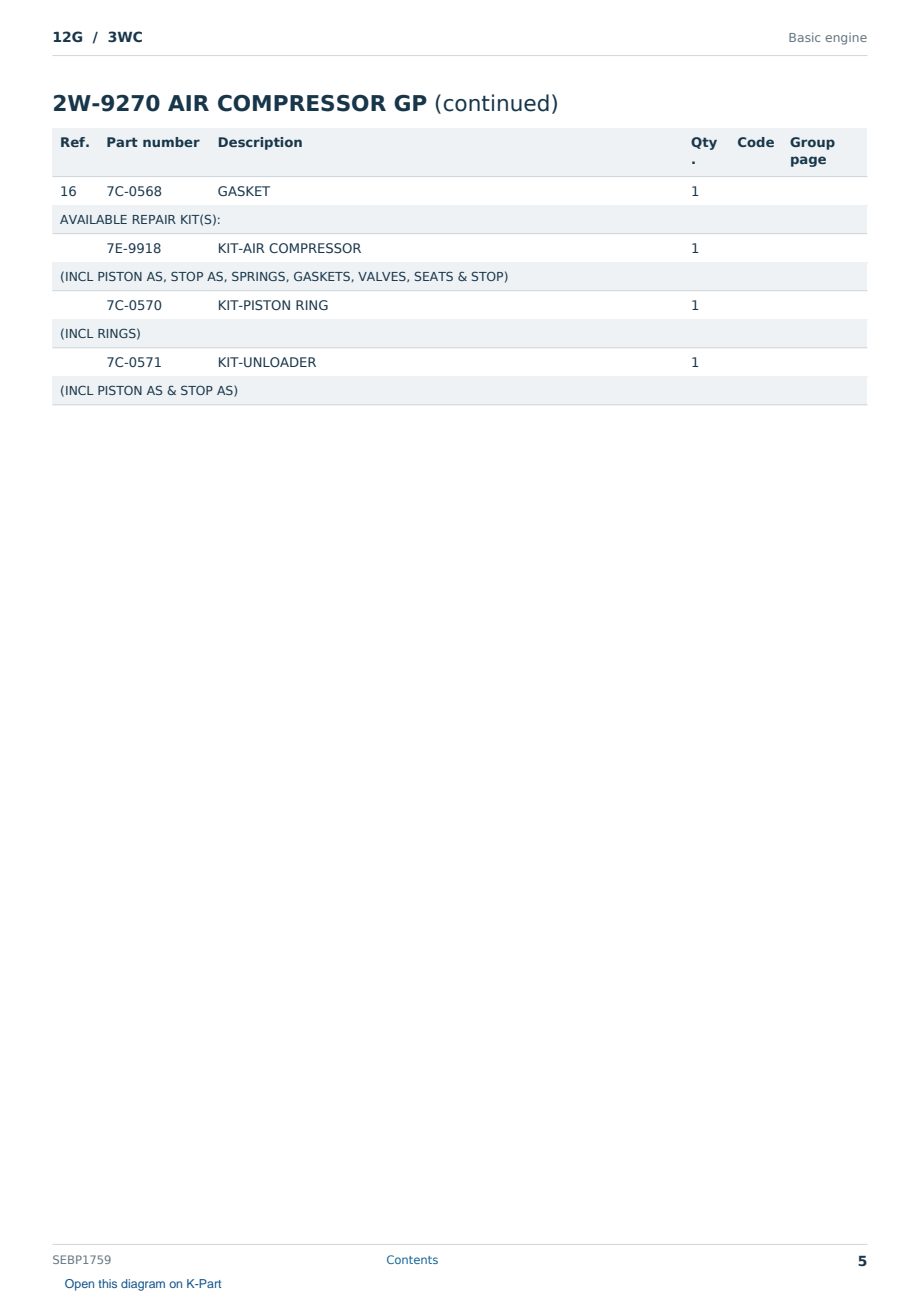 Caterpillar 12G S/N 3WC Partsbook SEBP1759 (English) - sample page 5 of 10 Caterpillar 12G S/N 3WC Partsbook SEBP1759 (English) - sample page 5 of 10