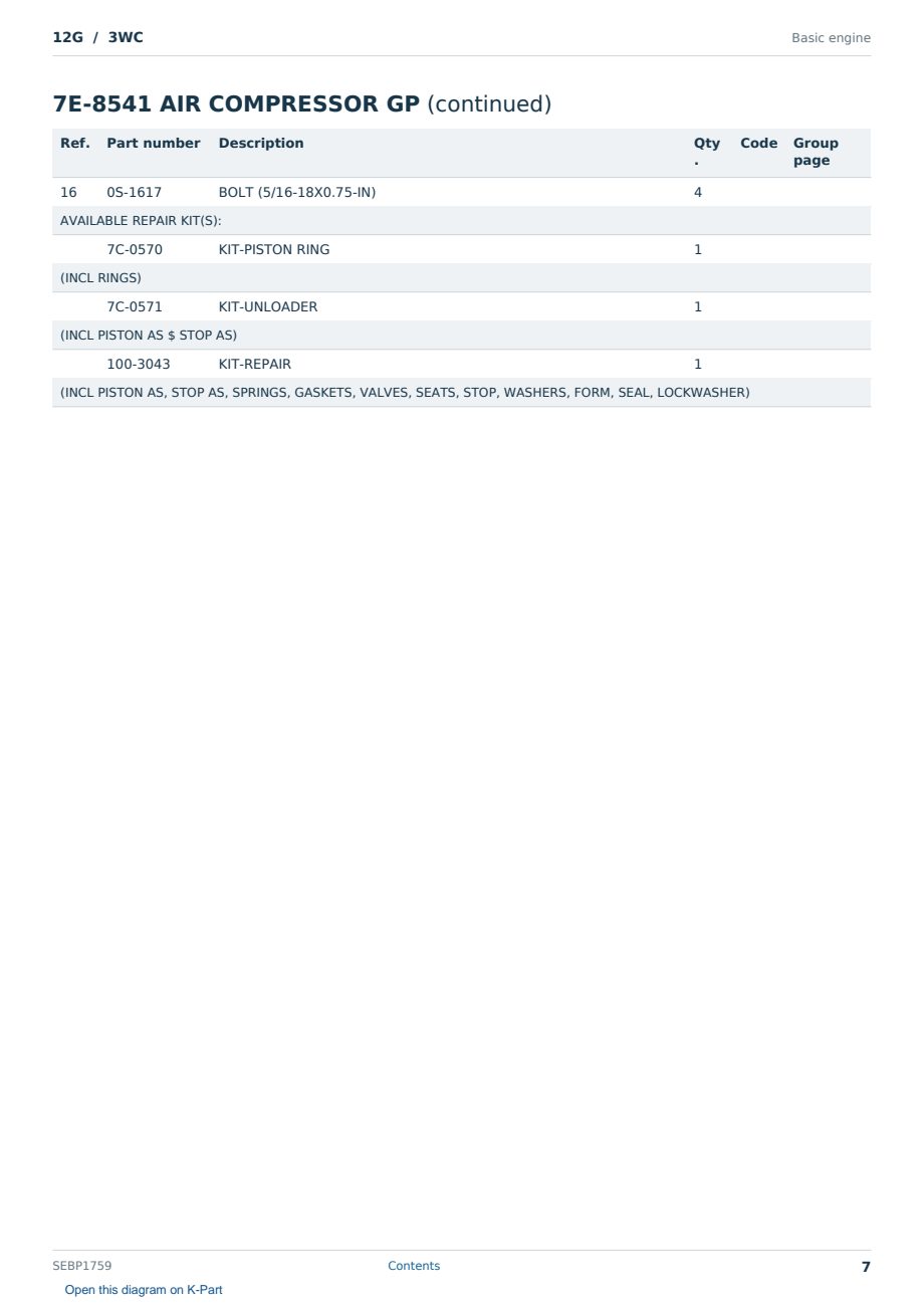 Caterpillar 12G S/N 3WC Partsbook SEBP1759 (English) - sample page 7 of 10 Caterpillar 12G S/N 3WC Partsbook SEBP1759 (English) - sample page 7 of 10