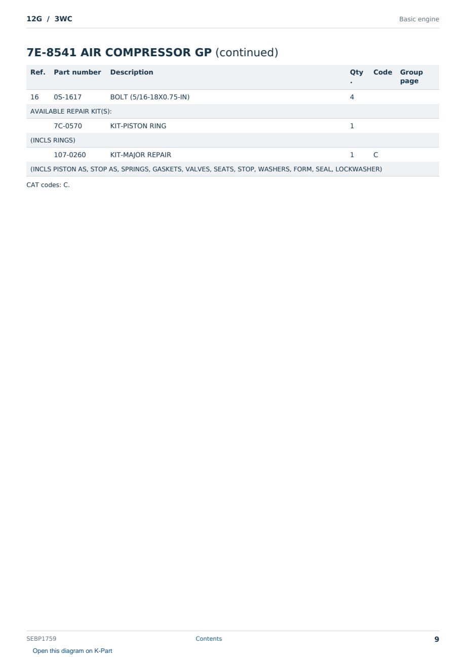 Caterpillar 12G S/N 3WC Partsbook SEBP1759 (English) - sample page 9 of 10 Caterpillar 12G S/N 3WC Partsbook SEBP1759 (English) - sample page 9 of 10