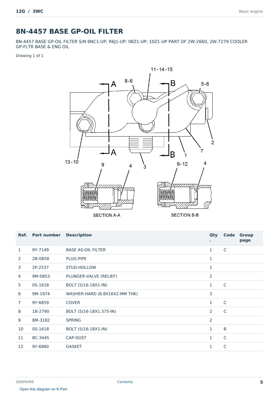 Caterpillar 12G S/N 3WC Partsbook SEBP6498 (English) - sample page 5 of 10 Caterpillar 12G S/N 3WC Partsbook SEBP6498 (English) - sample page 5 of 10