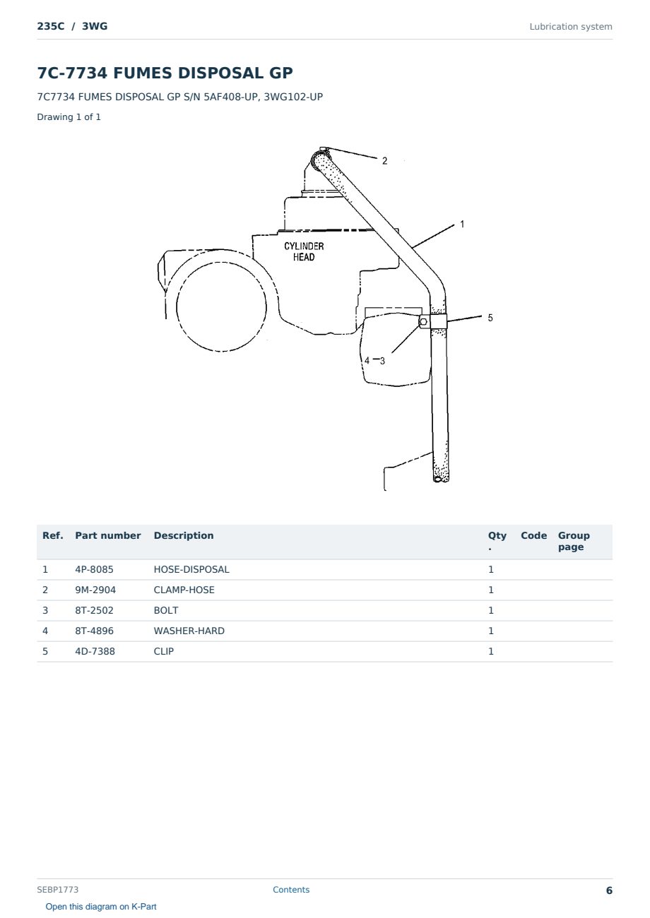 Caterpillar 235C S/N 3WG Partsbook SEBP1773 (English) - sample page 6 of 10 Caterpillar 235C S/N 3WG Partsbook SEBP1773 (English) - sample page 6 of 10