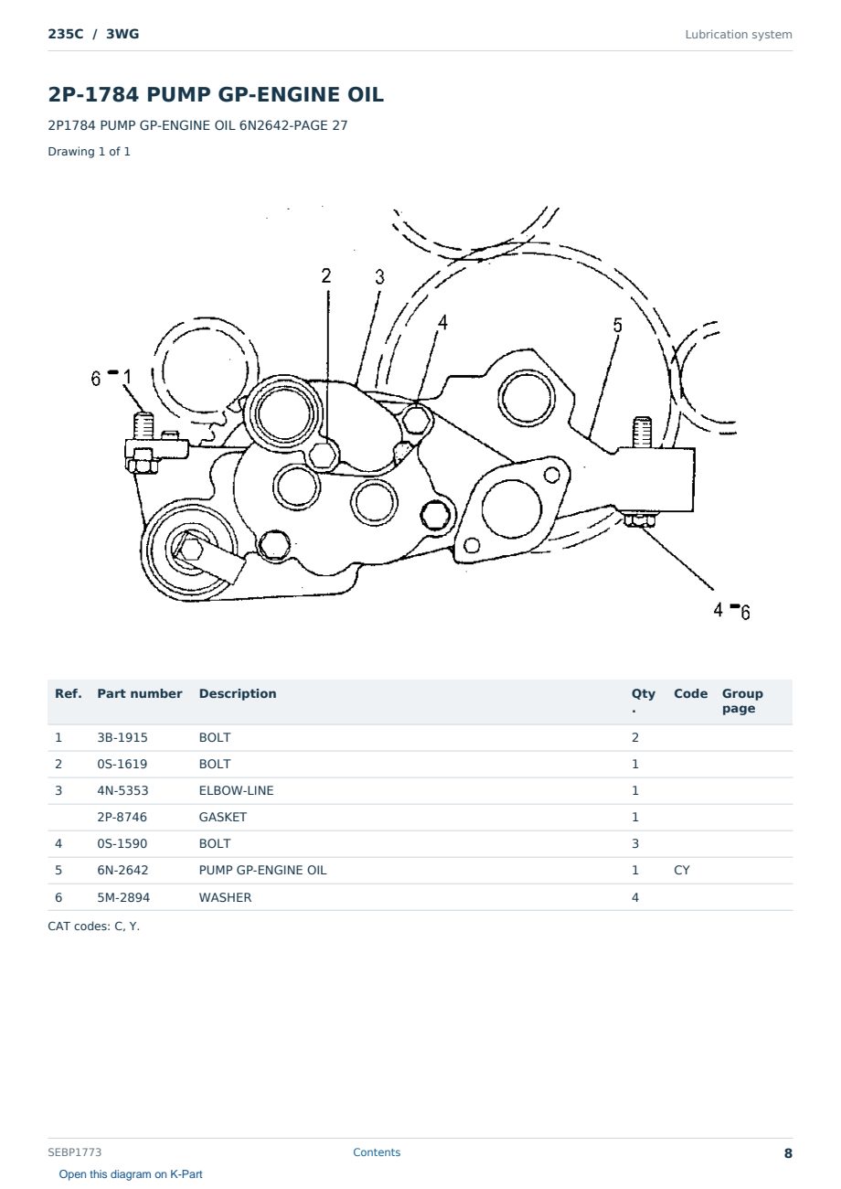 Caterpillar 235C S/N 3WG Partsbook SEBP1773 (English) - sample page 8 of 10 Caterpillar 235C S/N 3WG Partsbook SEBP1773 (English) - sample page 8 of 10