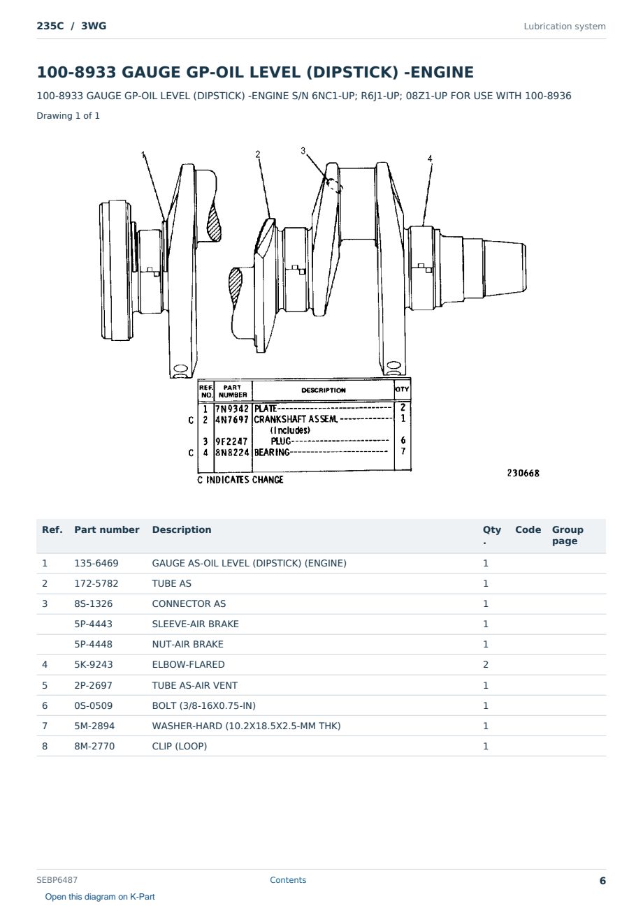 Caterpillar 235C S/N 3WG Partsbook SEBP6487 (English) - sample page 6 of 10 Caterpillar 235C S/N 3WG Partsbook SEBP6487 (English) - sample page 6 of 10