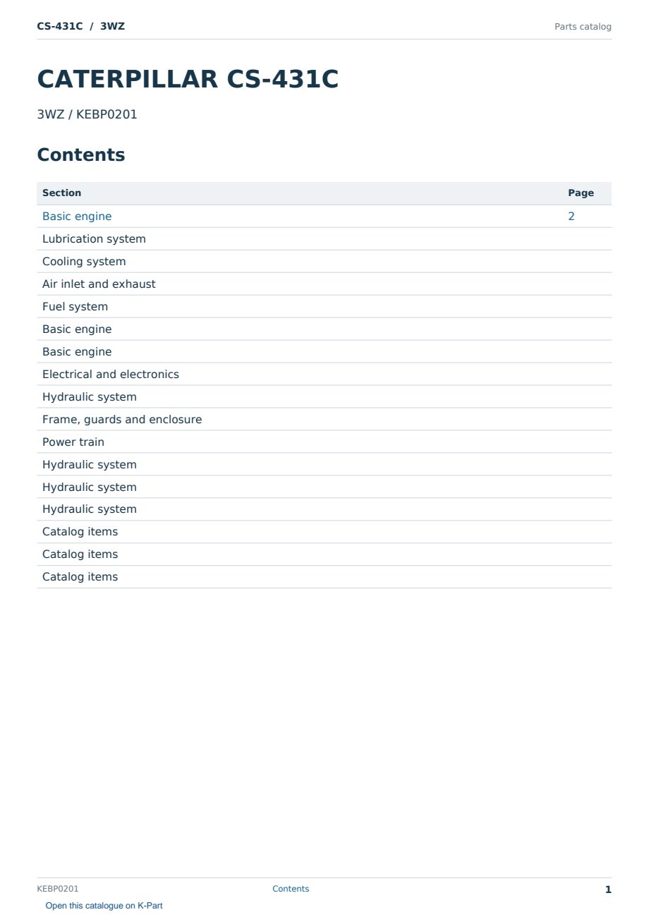 Caterpillar CS-431C S/N 3WZ Partsbook KEBP0201 (English) - sample page 1 of 10 Caterpillar CS-431C S/N 3WZ Partsbook KEBP0201 (English) - sample page 1 of 10