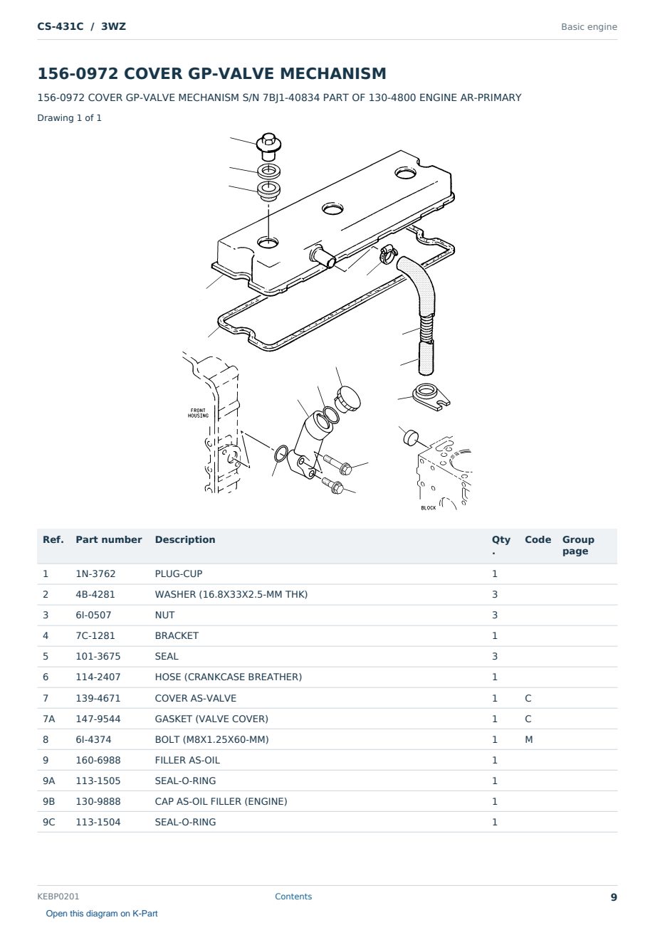Caterpillar CS-431C S/N 3WZ Partsbook KEBP0201 (English) - sample page 9 of 10 Caterpillar CS-431C S/N 3WZ Partsbook KEBP0201 (English) - sample page 9 of 10