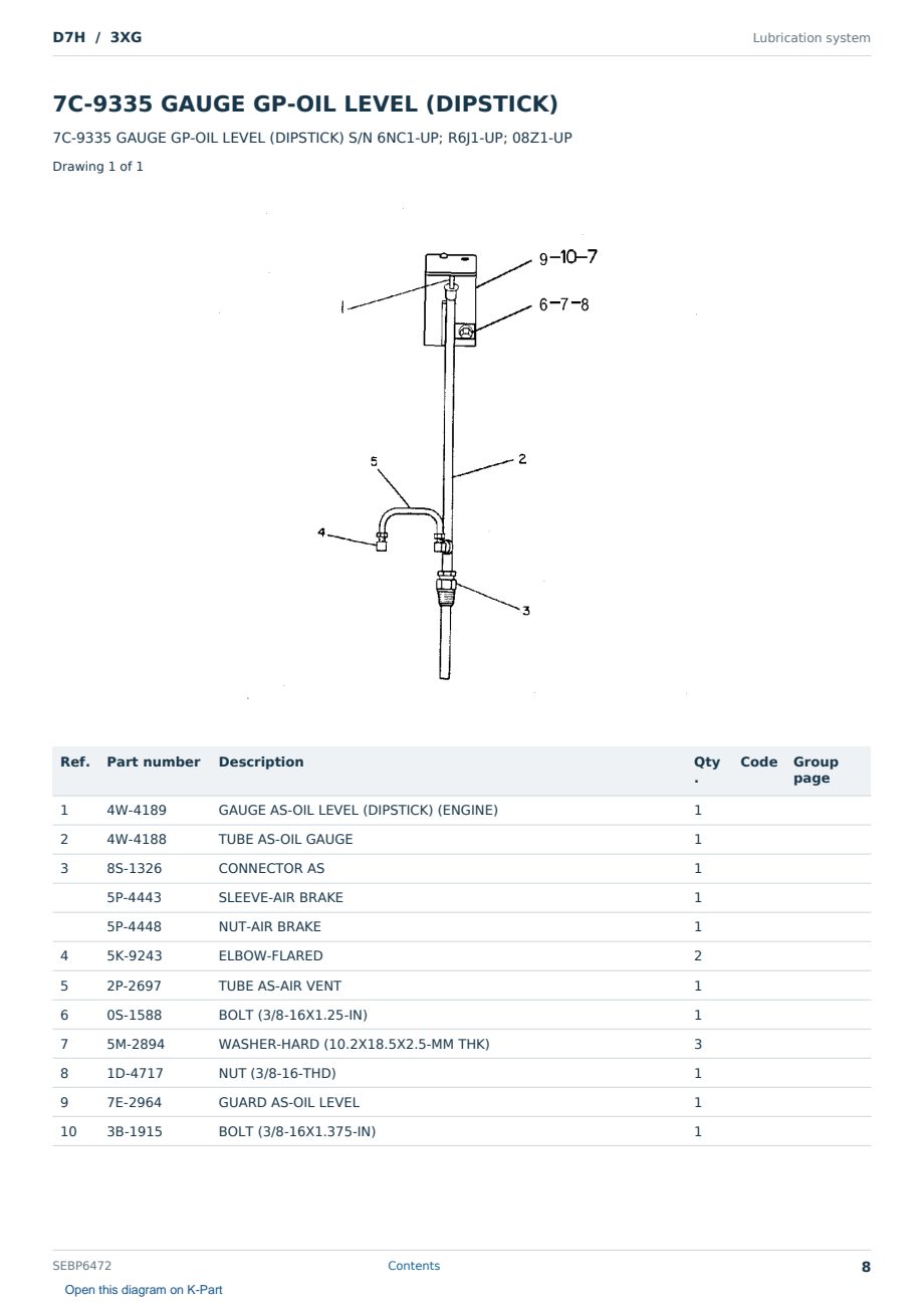 Caterpillar D7H S/N 3XG Partsbook SEBP6472 (English) - sample page 8 of 10 Caterpillar D7H S/N 3XG Partsbook SEBP6472 (English) - sample page 8 of 10