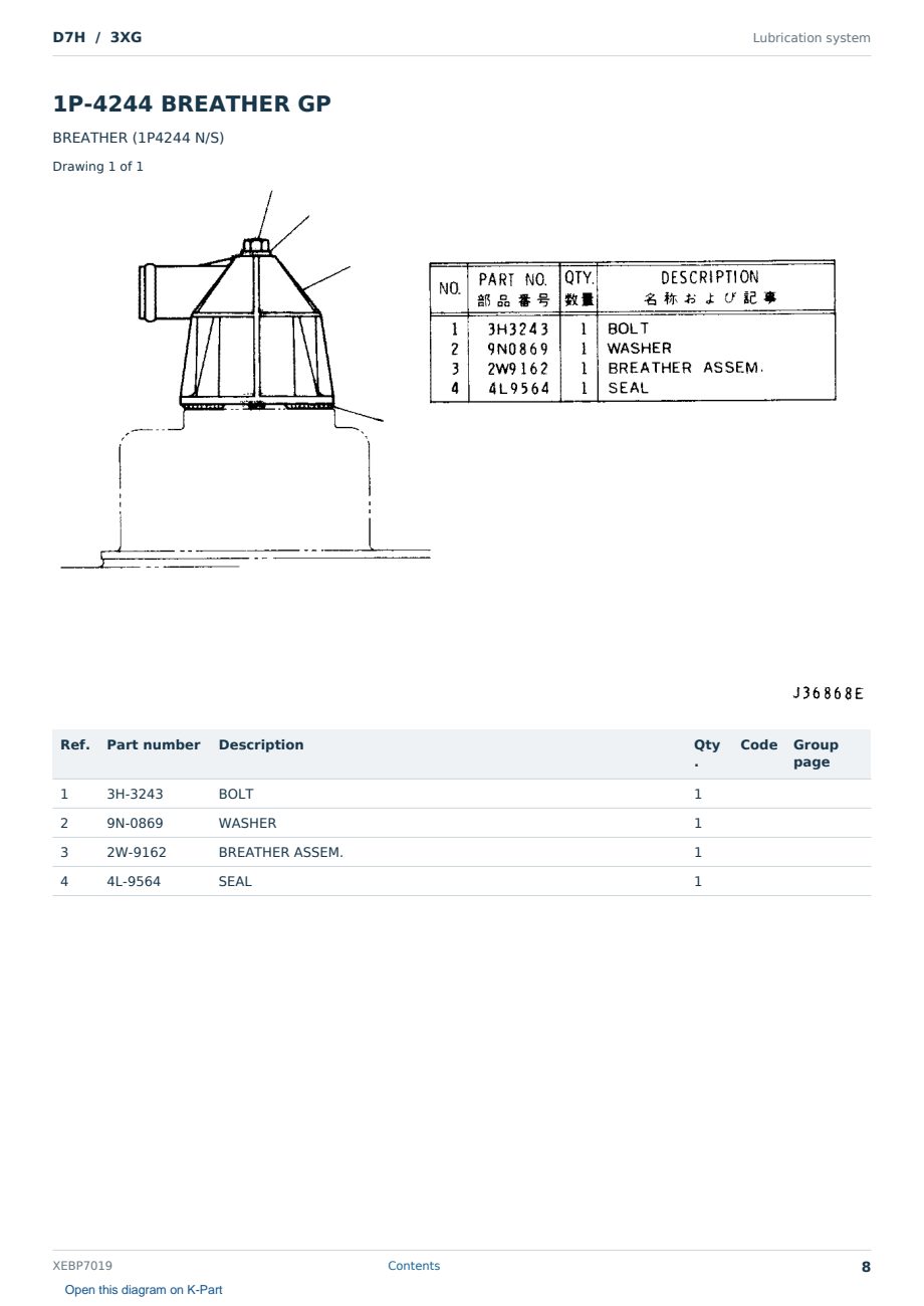 Caterpillar D7H S/N 3XG Partsbook XEBP7019 (English) - sample page 8 of 10 Caterpillar D7H S/N 3XG Partsbook XEBP7019 (English) - sample page 8 of 10