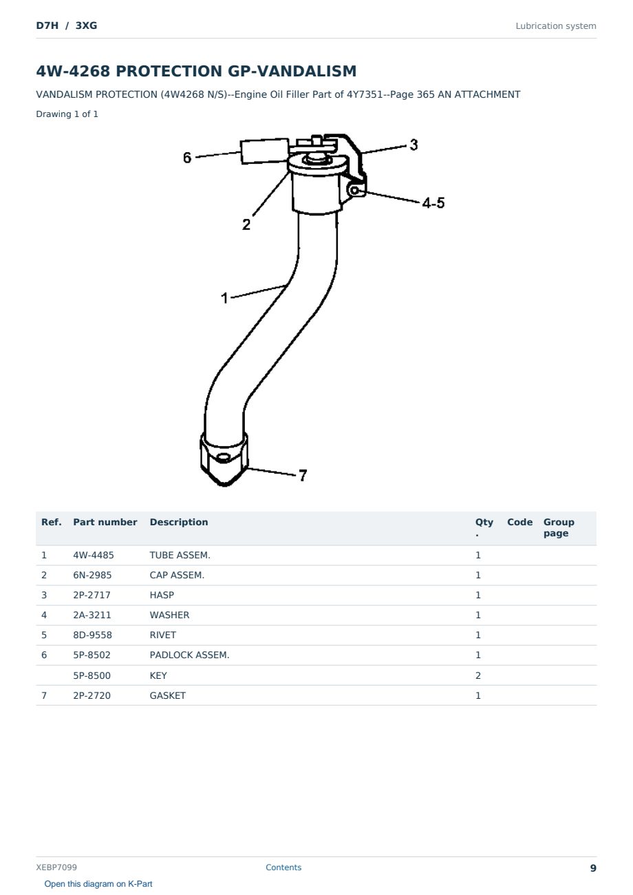 Caterpillar D7H S/N 3XG Partsbook XEBP7099 (English) - sample page 9 of 10 Caterpillar D7H S/N 3XG Partsbook XEBP7099 (English) - sample page 9 of 10