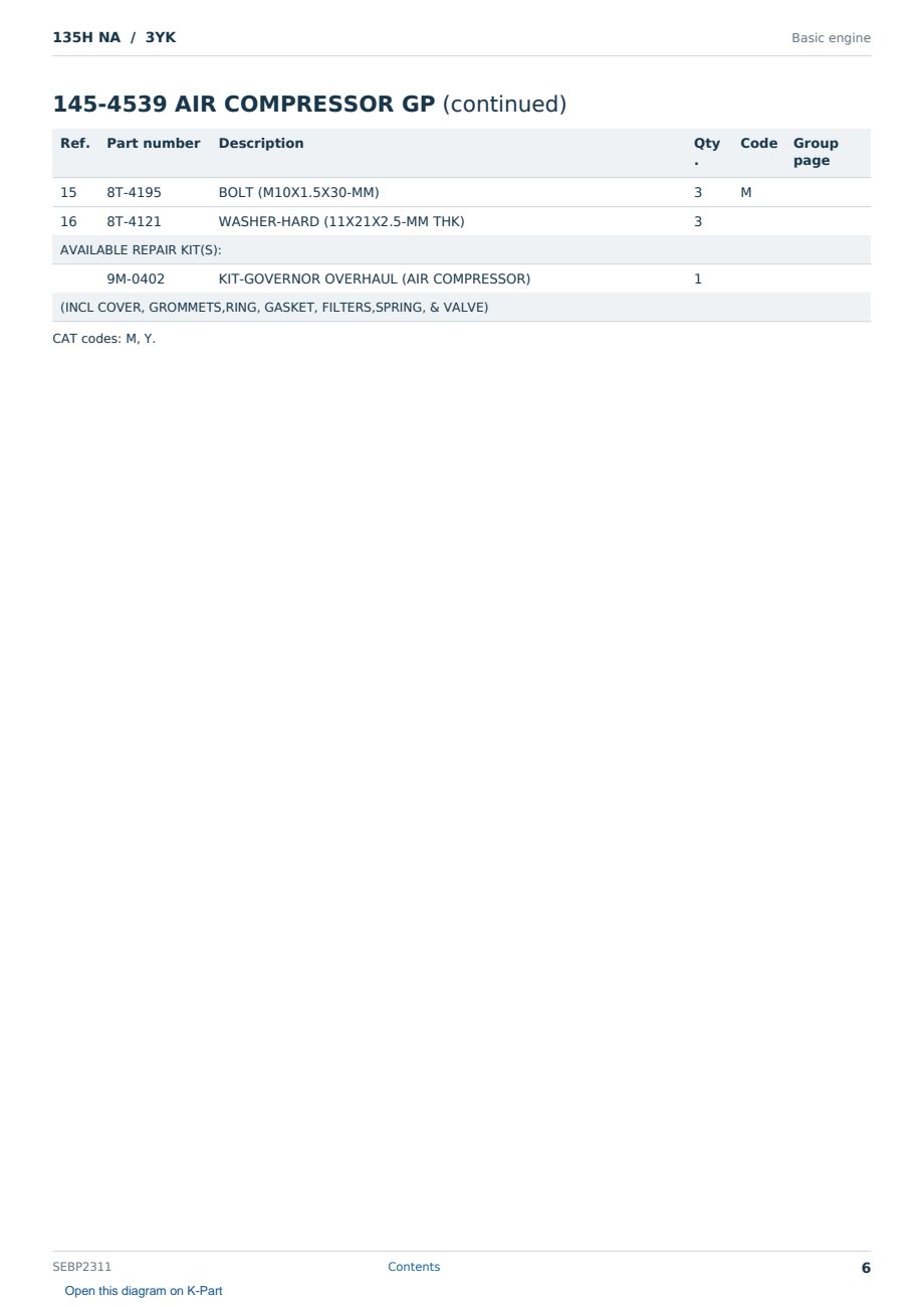Caterpillar 135H NA S/N 3YK Partsbook SEBP2311 (English) - sample page 6 of 10 Caterpillar 135H NA S/N 3YK Partsbook SEBP2311 (English) - sample page 6 of 10