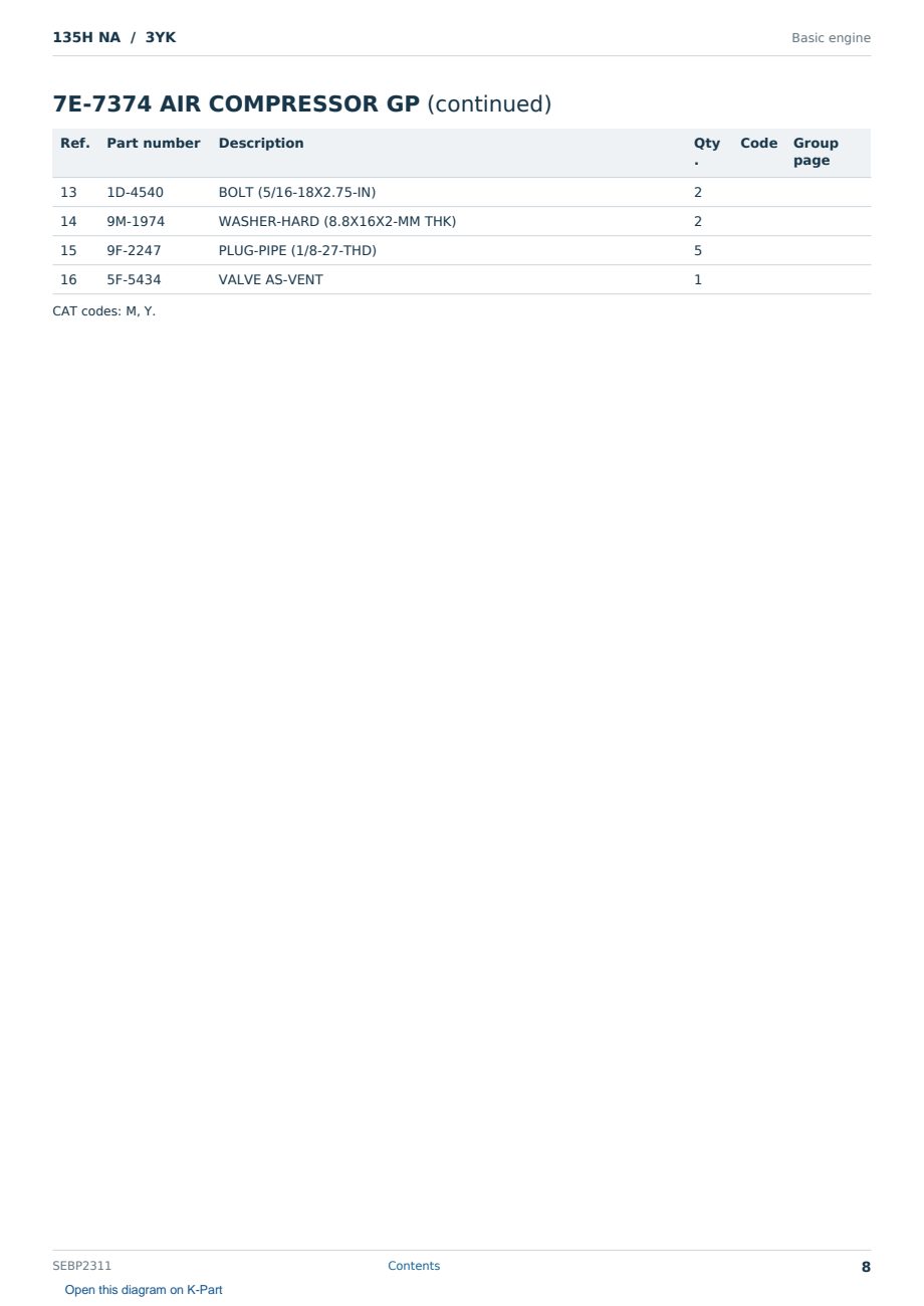 Caterpillar 135H NA S/N 3YK Partsbook SEBP2311 (English) - sample page 8 of 10 Caterpillar 135H NA S/N 3YK Partsbook SEBP2311 (English) - sample page 8 of 10