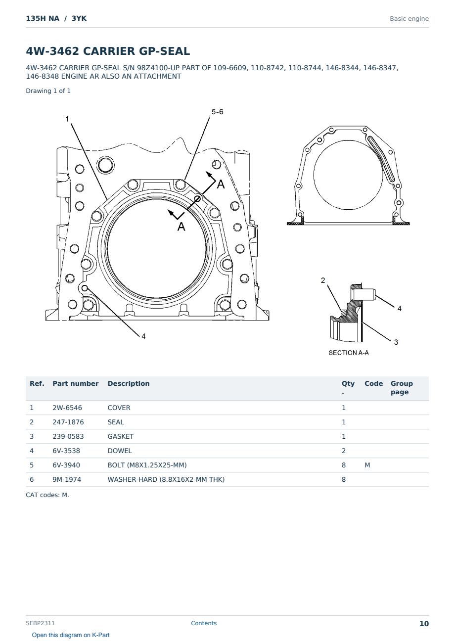 Caterpillar 135H NA S/N 3YK Partsbook SEBP2311 (English) - sample page 10 of 10 Caterpillar 135H NA S/N 3YK Partsbook SEBP2311 (English) - sample page 10 of 10