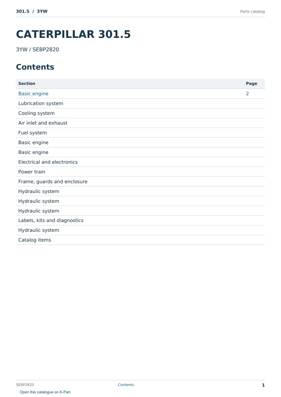 Caterpillar 301.5 S/N 3YW Partsbook SEBP2820 (English) - sample page 1 of 10 Caterpillar 301.5 S/N 3YW Partsbook SEBP2820 (English) - sample page 1 of 10