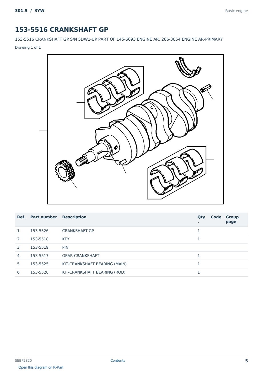 Caterpillar 301.5 S/N 3YW Partsbook SEBP2820 (English) - sample page 5 of 10 Caterpillar 301.5 S/N 3YW Partsbook SEBP2820 (English) - sample page 5 of 10