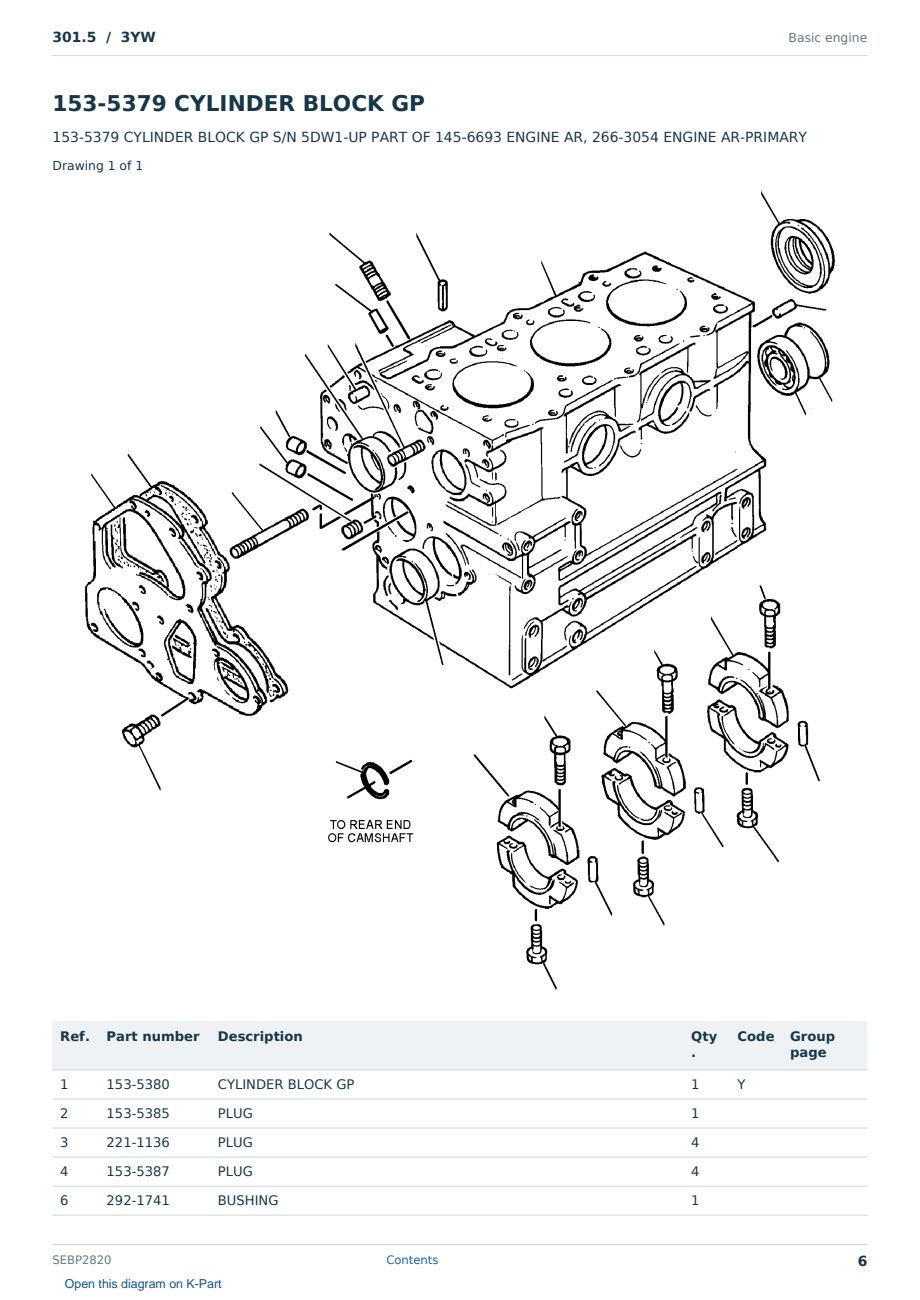 Caterpillar 301.5 S/N 3YW Partsbook SEBP2820 (English) - sample page 6 of 10 Caterpillar 301.5 S/N 3YW Partsbook SEBP2820 (English) - sample page 6 of 10