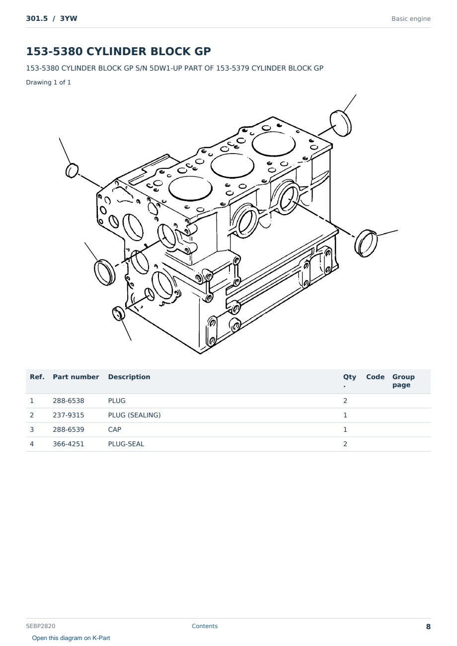 Caterpillar 301.5 S/N 3YW Partsbook SEBP2820 (English) - sample page 8 of 10 Caterpillar 301.5 S/N 3YW Partsbook SEBP2820 (English) - sample page 8 of 10