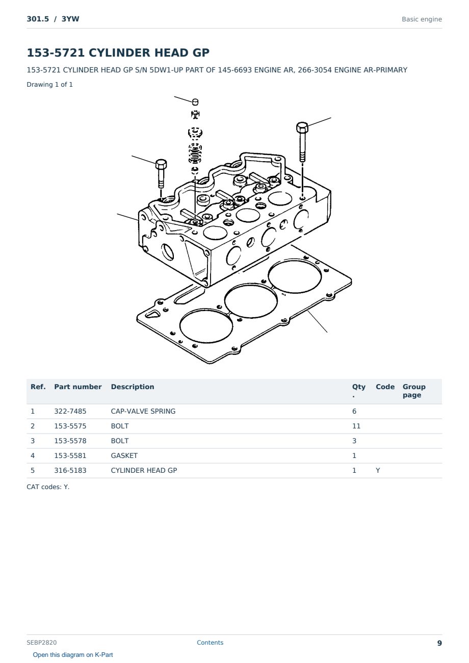 Caterpillar 301.5 S/N 3YW Partsbook SEBP2820 (English) - sample page 9 of 10 Caterpillar 301.5 S/N 3YW Partsbook SEBP2820 (English) - sample page 9 of 10