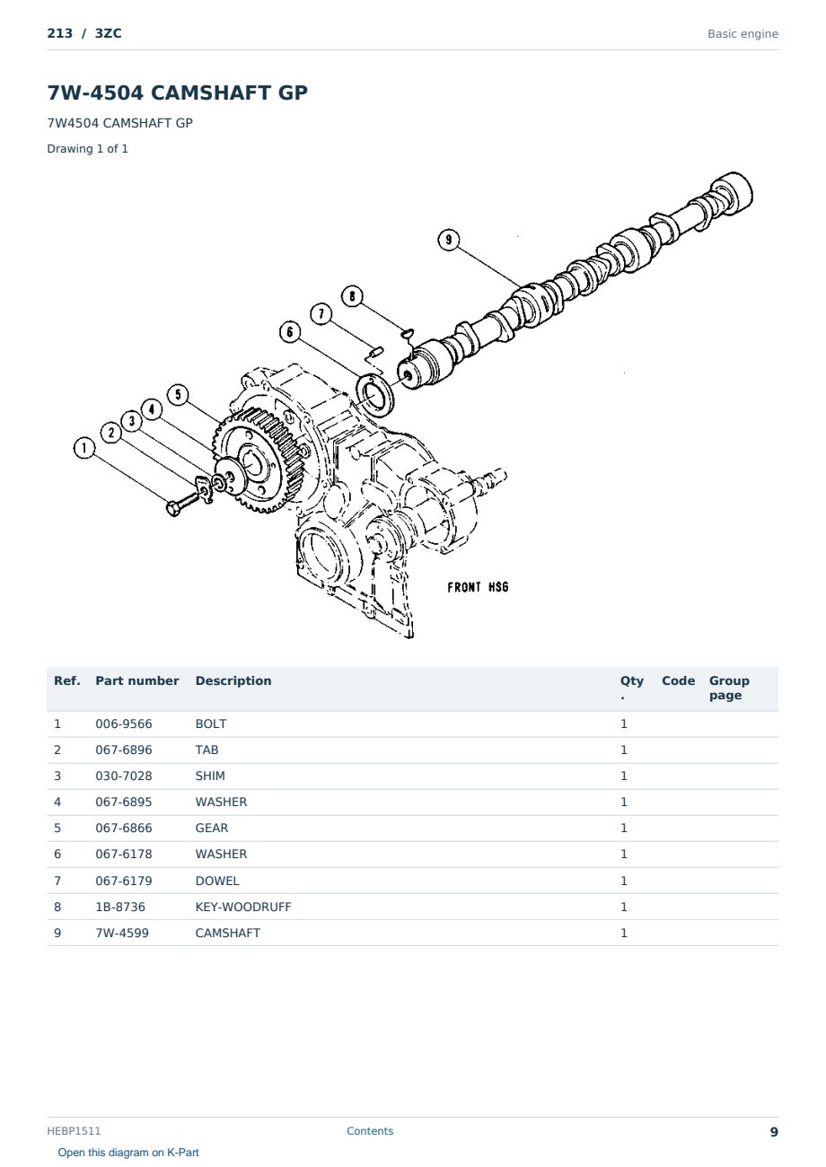 Caterpillar 213 S/N 3ZC Partsbook HEBP1511 (English) - sample page 9 of 10 Caterpillar 213 S/N 3ZC Partsbook HEBP1511 (English) - sample page 9 of 10