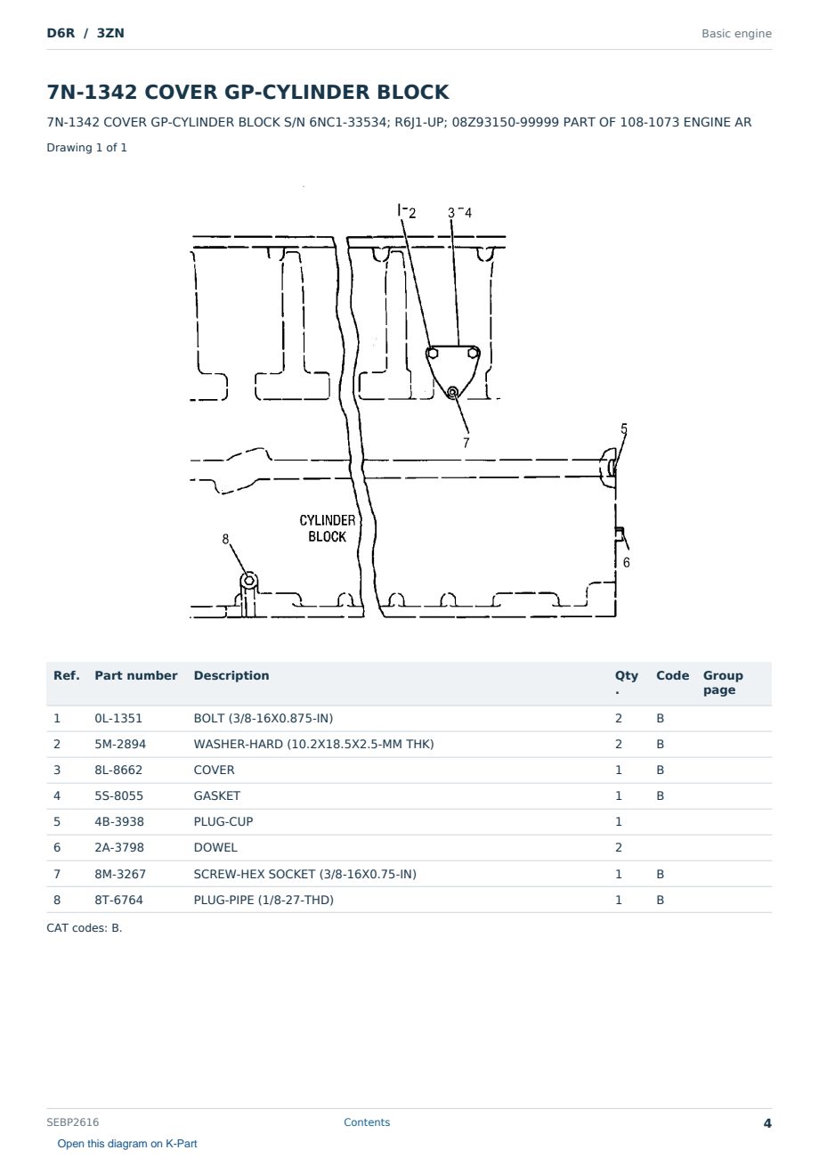 Caterpillar D6R S/N 3ZN Partsbook SEBP2616 (English) - sample page 4 of 10 Caterpillar D6R S/N 3ZN Partsbook SEBP2616 (English) - sample page 4 of 10