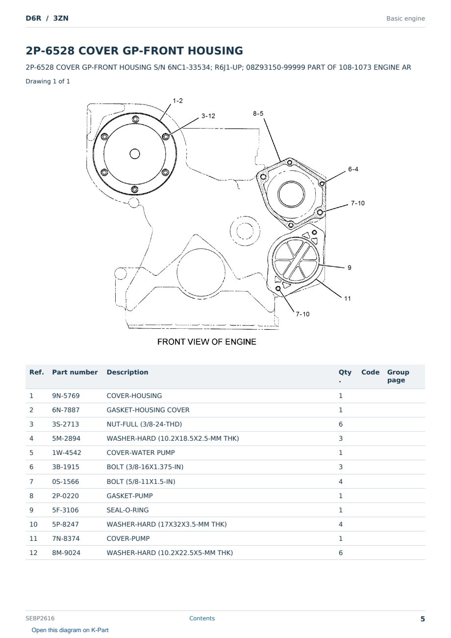 Caterpillar D6R S/N 3ZN Partsbook SEBP2616 (English) - sample page 5 of 10 Caterpillar D6R S/N 3ZN Partsbook SEBP2616 (English) - sample page 5 of 10