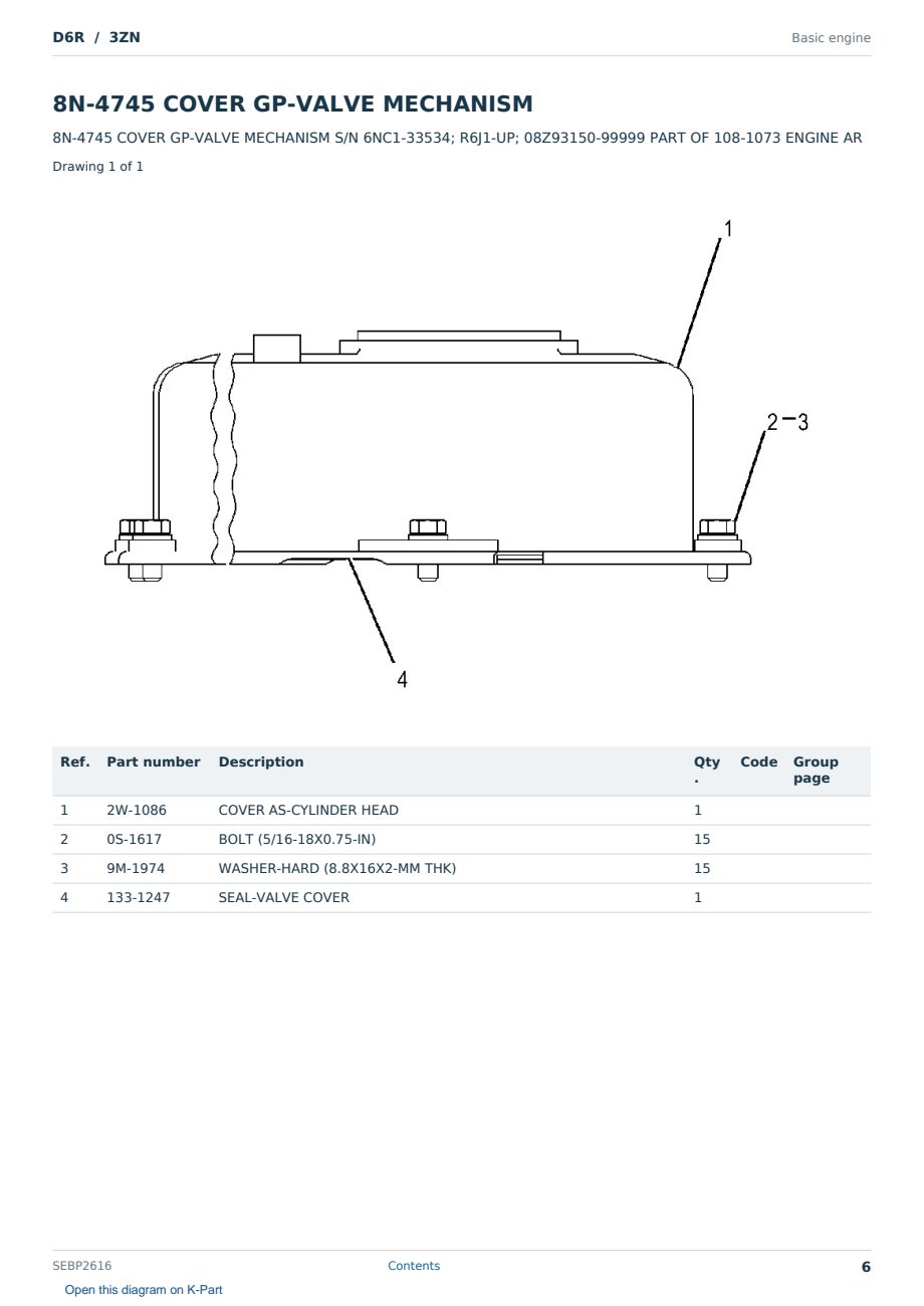Caterpillar D6R S/N 3ZN Partsbook SEBP2616 (English) - sample page 6 of 10 Caterpillar D6R S/N 3ZN Partsbook SEBP2616 (English) - sample page 6 of 10