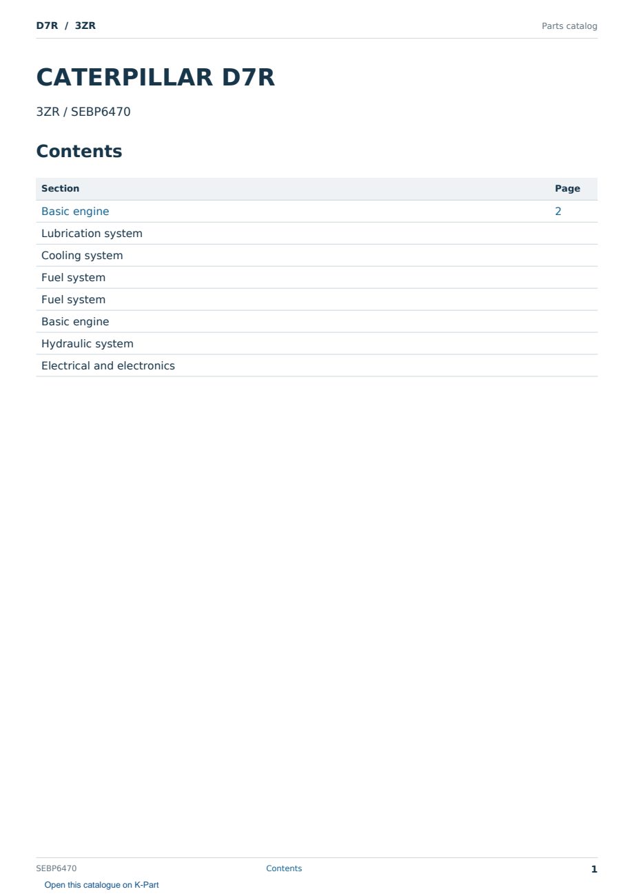 Caterpillar D7R S/N 3ZR Partsbook SEBP6470 (English) - sample page 1 of 10 Caterpillar D7R S/N 3ZR Partsbook SEBP6470 (English) - sample page 1 of 10