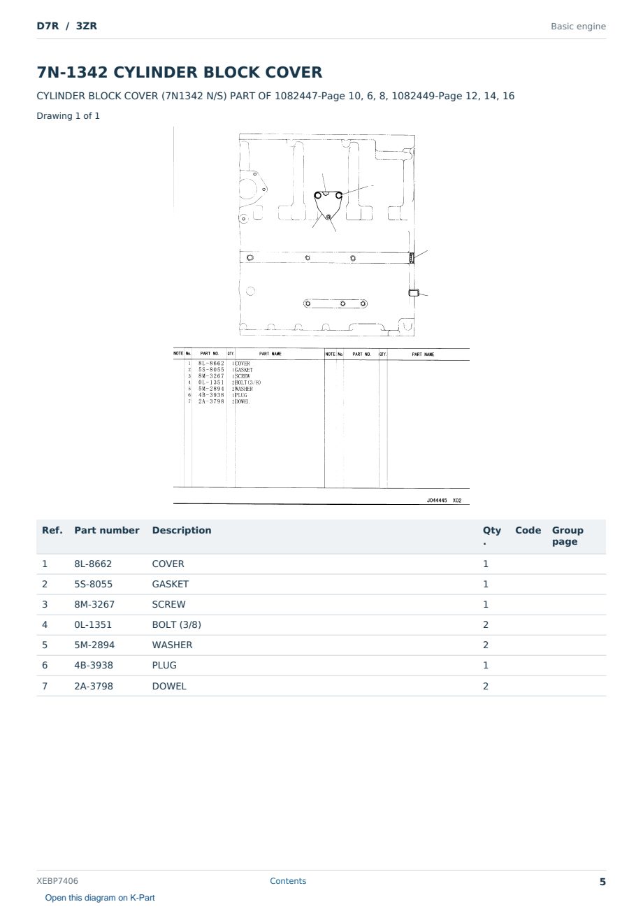 Caterpillar D7R S/N 3ZR Partsbook XEBP7406 (English) - sample page 5 of 10 Caterpillar D7R S/N 3ZR Partsbook XEBP7406 (English) - sample page 5 of 10