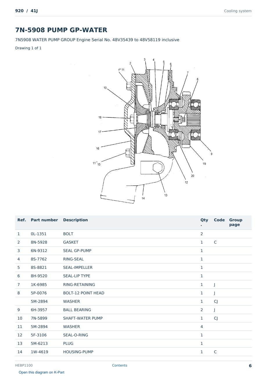 Caterpillar 920 S/N 41J Partsbook HEBP1100 (English) - sample page 6 of 10 Caterpillar 920 S/N 41J Partsbook HEBP1100 (English) - sample page 6 of 10