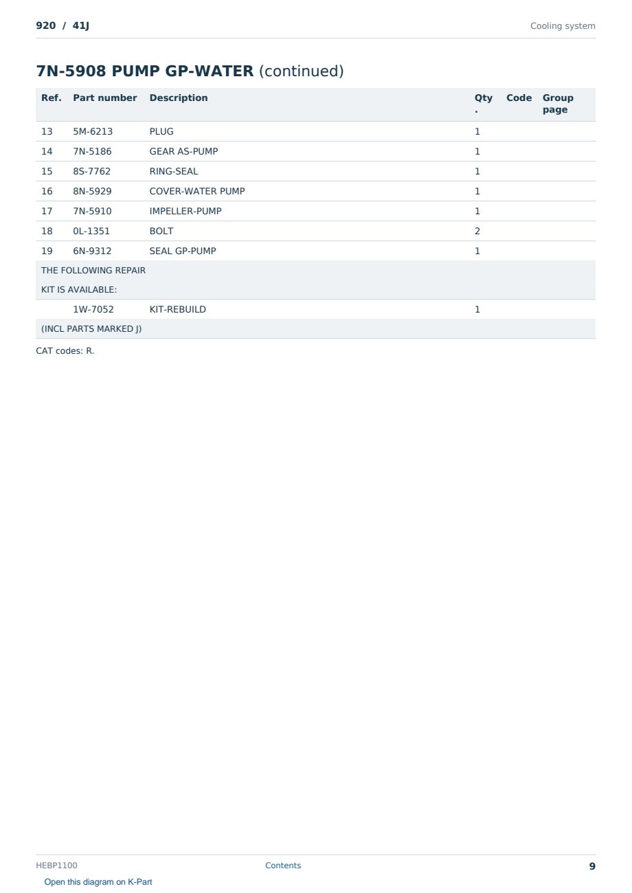 Caterpillar 920 S/N 41J Partsbook HEBP1100 (English) - sample page 9 of 10 Caterpillar 920 S/N 41J Partsbook HEBP1100 (English) - sample page 9 of 10