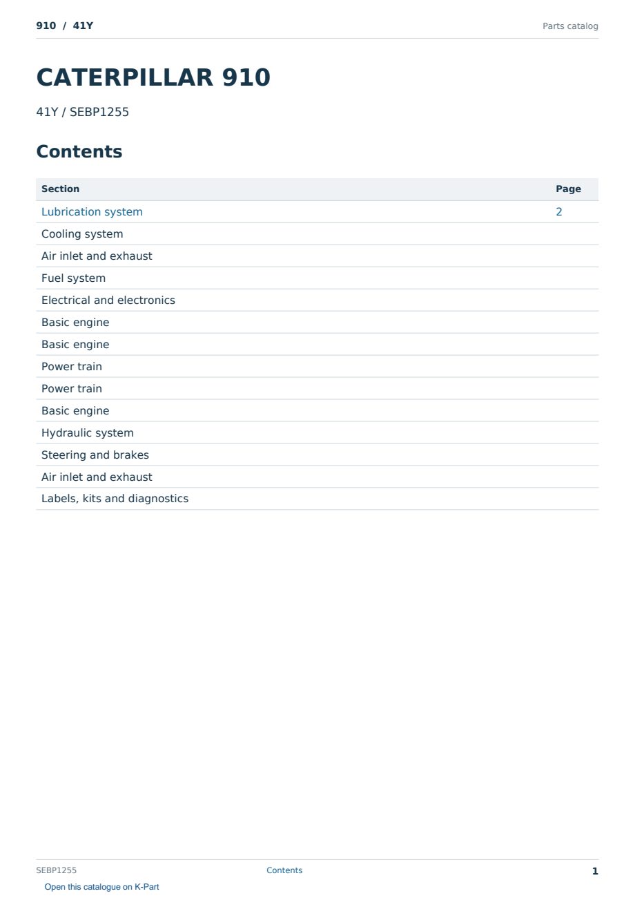 Caterpillar 910 S/N 41Y Partsbook SEBP1255 (English) - sample page 1 of 10 Caterpillar 910 S/N 41Y Partsbook SEBP1255 (English) - sample page 1 of 10