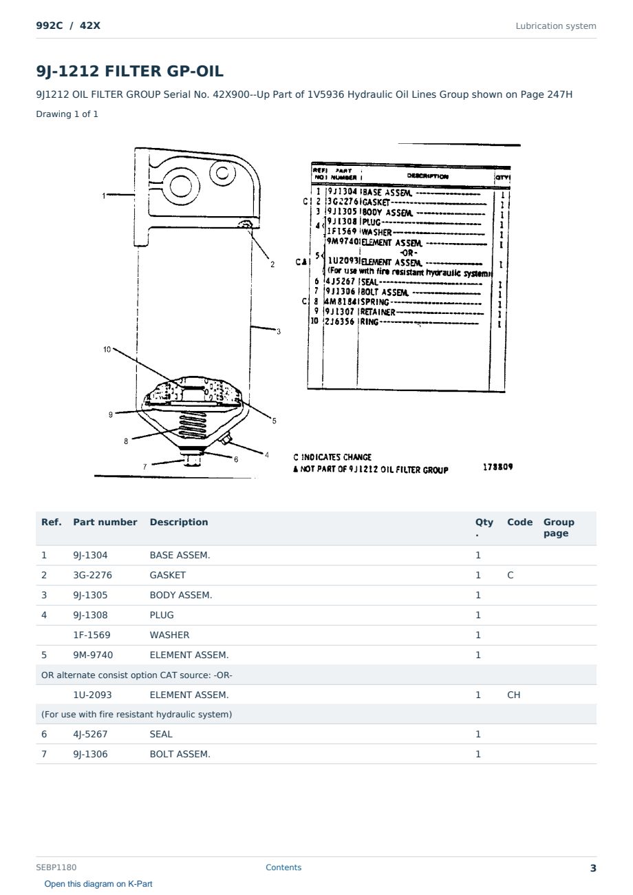 Caterpillar 992C S/N 42X Partsbook SEBP1180 (English) - sample page 3 of 10 Caterpillar 992C S/N 42X Partsbook SEBP1180 (English) - sample page 3 of 10