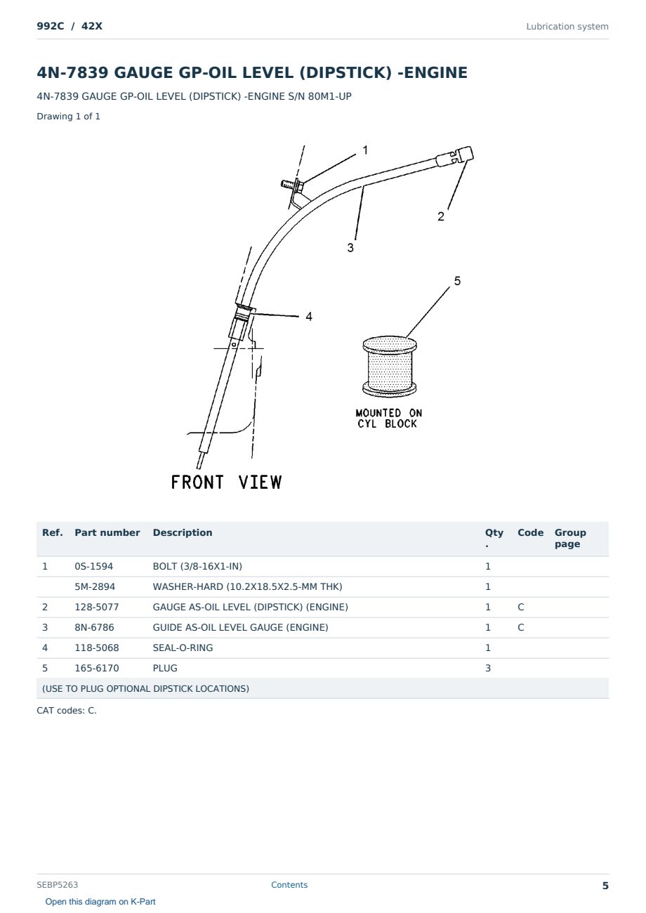 Caterpillar 992C S/N 42X Partsbook SEBP5263 (English) - sample page 5 of 10 Caterpillar 992C S/N 42X Partsbook SEBP5263 (English) - sample page 5 of 10