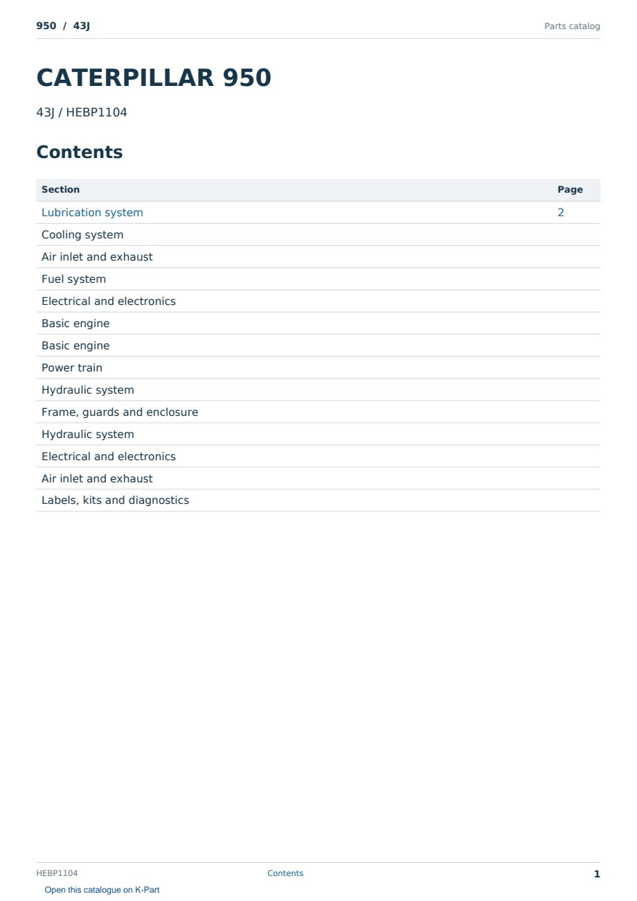 Caterpillar 950 S/N 43J Partsbook HEBP1104 (English) - sample page 1 of 10 Caterpillar 950 S/N 43J Partsbook HEBP1104 (English) - sample page 1 of 10