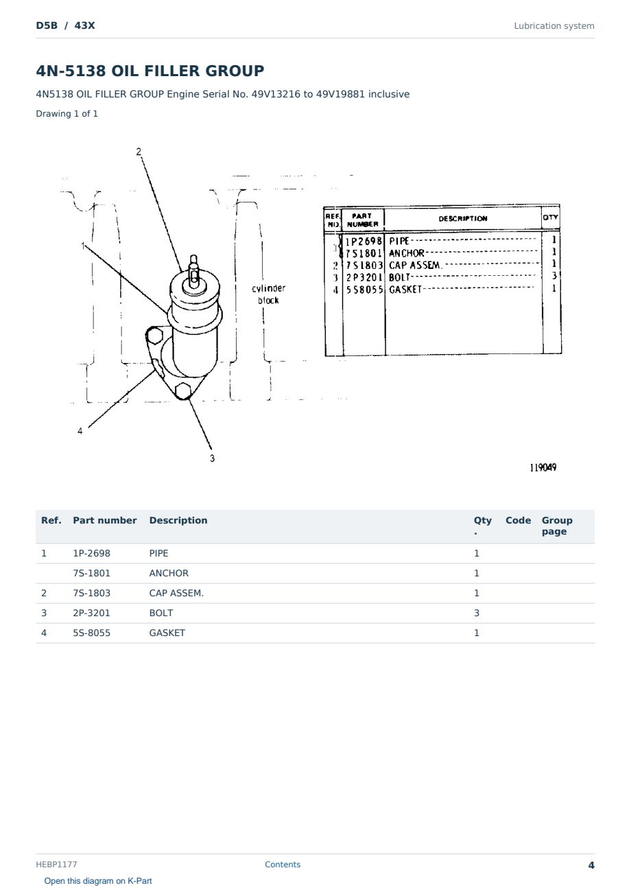 Caterpillar D5B S/N 43X Partsbook HEBP1177 (English) - sample page 4 of 10 Caterpillar D5B S/N 43X Partsbook HEBP1177 (English) - sample page 4 of 10