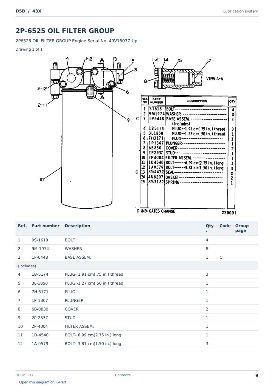 Caterpillar D5B S/N 43X Partsbook HEBP1177 (English) - sample page 9 of 10 Caterpillar D5B S/N 43X Partsbook HEBP1177 (English) - sample page 9 of 10