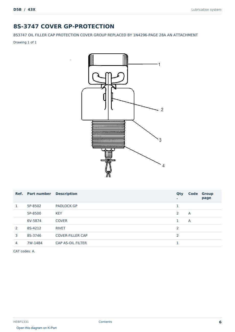 Caterpillar D5B S/N 43X Partsbook HEBP1331 (English) - sample page 6 of 10 Caterpillar D5B S/N 43X Partsbook HEBP1331 (English) - sample page 6 of 10