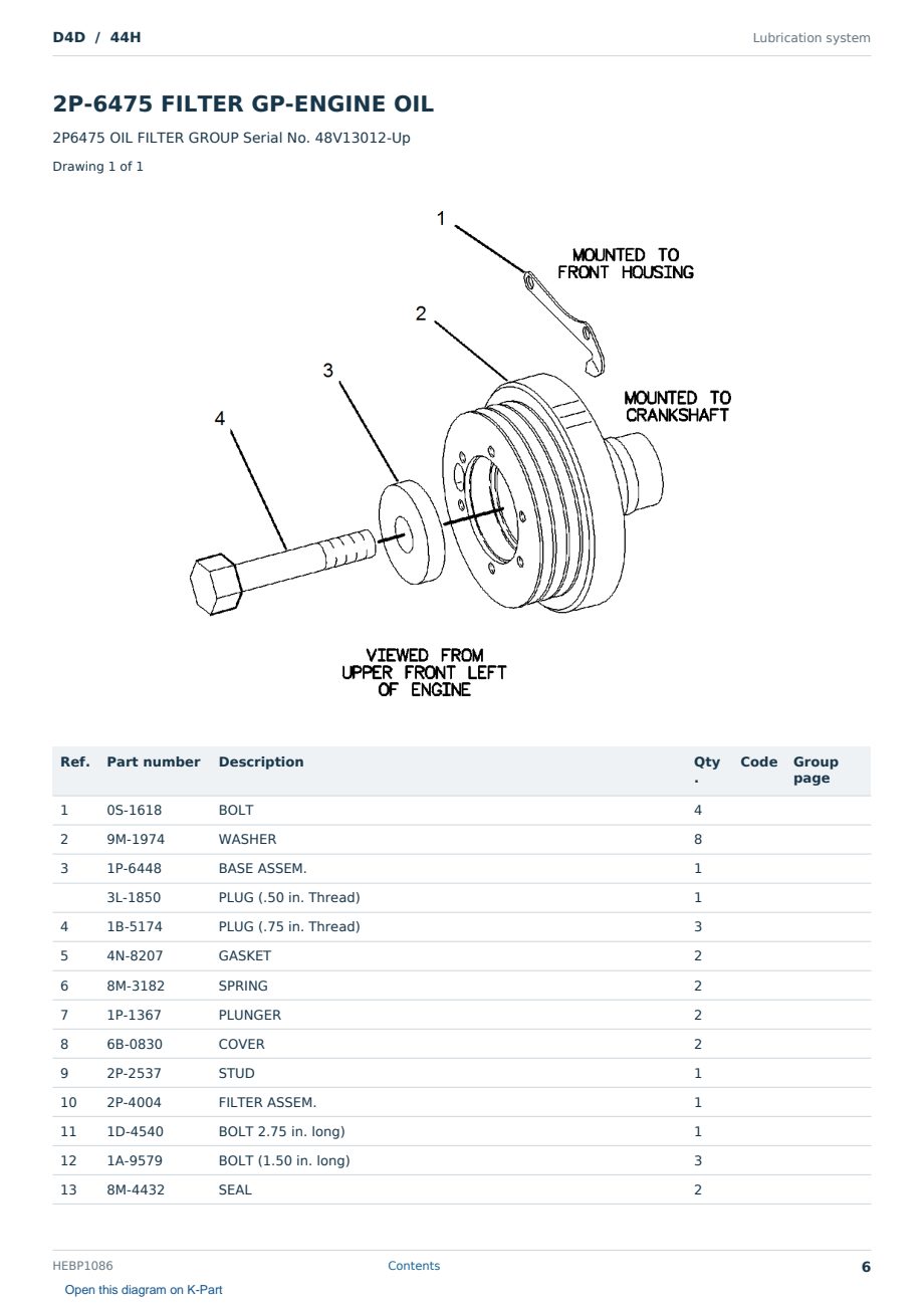 Caterpillar D4D S/N 44H Partsbook HEBP1086 (English) - sample page 6 of 10 Caterpillar D4D S/N 44H Partsbook HEBP1086 (English) - sample page 6 of 10