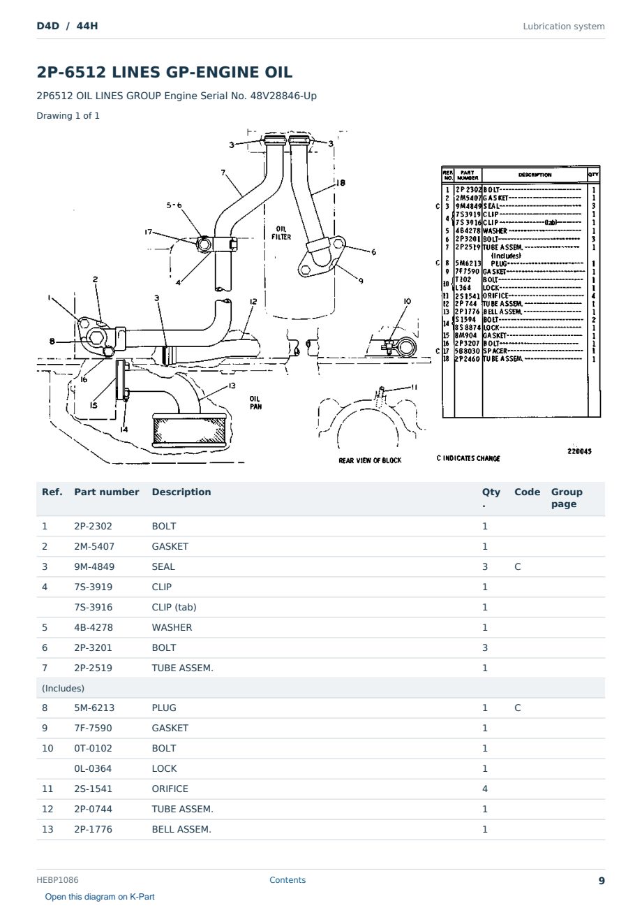 Caterpillar D4D S/N 44H Partsbook HEBP1086 (English) - sample page 9 of 10 Caterpillar D4D S/N 44H Partsbook HEBP1086 (English) - sample page 9 of 10