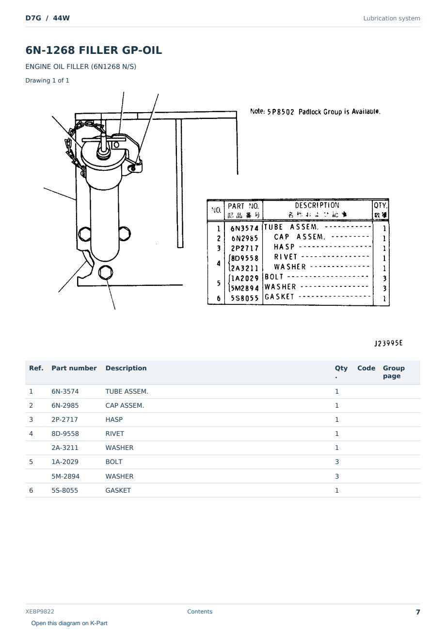 Caterpillar D7G S/N 44W Partsbook XEBP9822 (English) - sample page 7 of 10 Caterpillar D7G S/N 44W Partsbook XEBP9822 (English) - sample page 7 of 10