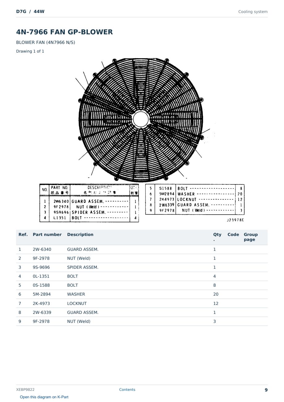 Caterpillar D7G S/N 44W Partsbook XEBP9822 (English) - sample page 9 of 10 Caterpillar D7G S/N 44W Partsbook XEBP9822 (English) - sample page 9 of 10