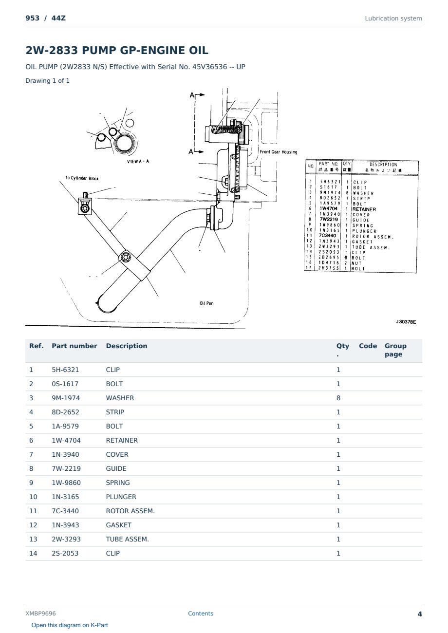 Caterpillar 953 S/N 44Z Partsbook XMBP9696 (English) - sample page 4 of 10 Caterpillar 953 S/N 44Z Partsbook XMBP9696 (English) - sample page 4 of 10