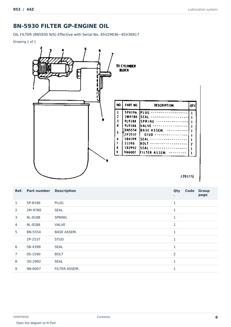 Caterpillar 953 S/N 44Z Partsbook XMBP9696 (English) - sample page 6 of 10 Caterpillar 953 S/N 44Z Partsbook XMBP9696 (English) - sample page 6 of 10