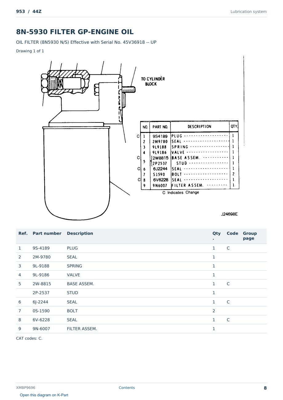 Caterpillar 953 S/N 44Z Partsbook XMBP9696 (English) - sample page 8 of 10 Caterpillar 953 S/N 44Z Partsbook XMBP9696 (English) - sample page 8 of 10