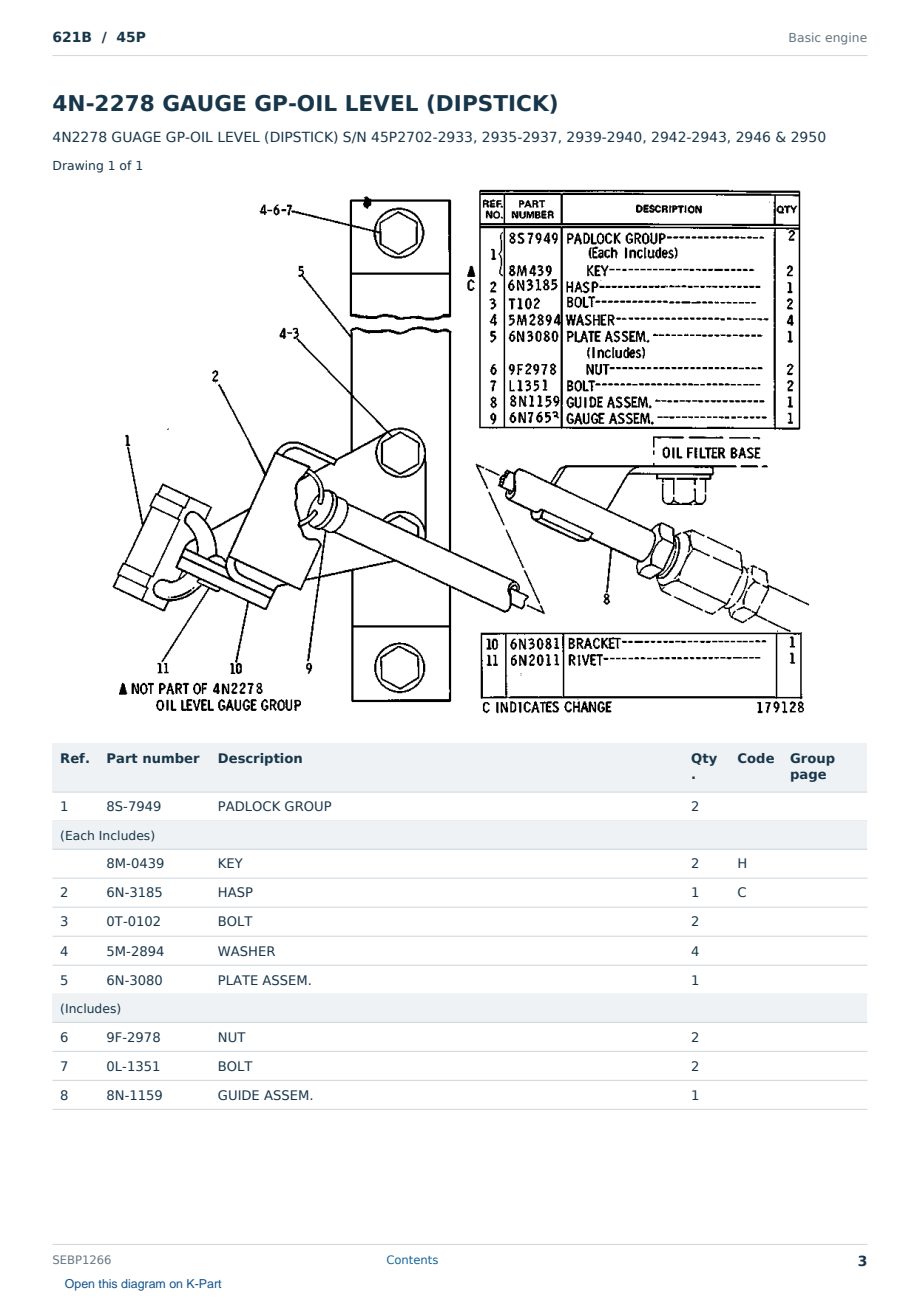 Caterpillar 621B S/N 45P Partsbook SEBP1266 (English) - sample page 3 of 10 Caterpillar 621B S/N 45P Partsbook SEBP1266 (English) - sample page 3 of 10