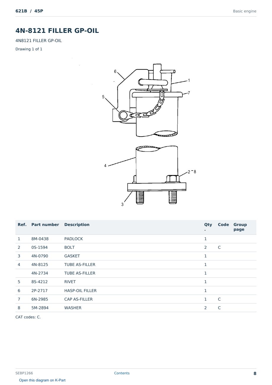 Caterpillar 621B S/N 45P Partsbook SEBP1266 (English) - sample page 8 of 10 Caterpillar 621B S/N 45P Partsbook SEBP1266 (English) - sample page 8 of 10