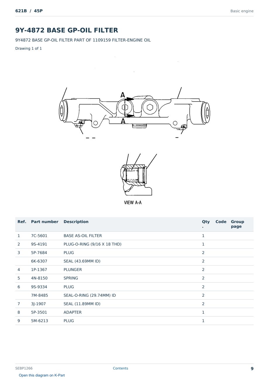 Caterpillar 621B S/N 45P Partsbook SEBP1266 (English) - sample page 9 of 10 Caterpillar 621B S/N 45P Partsbook SEBP1266 (English) - sample page 9 of 10