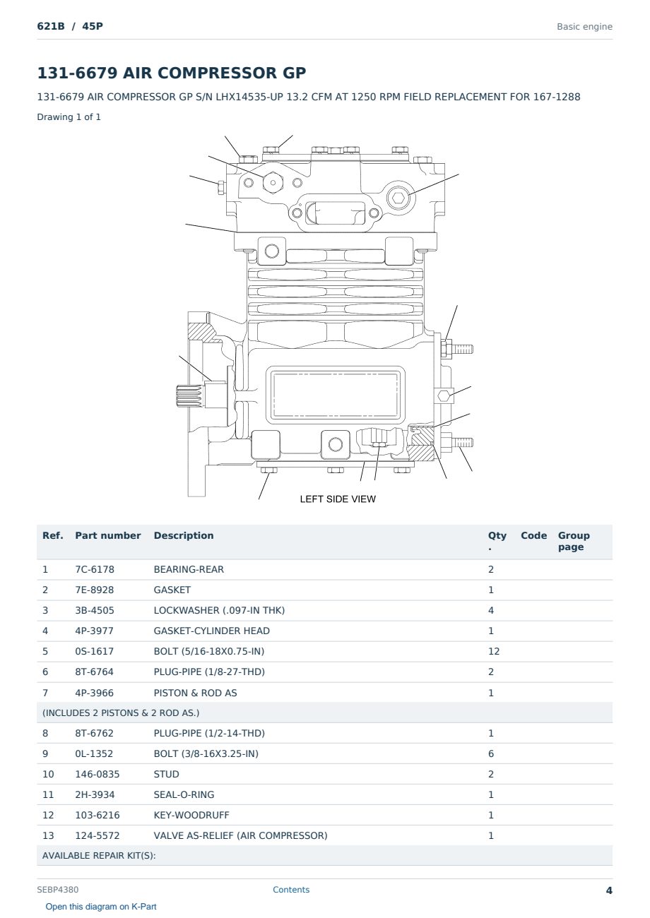 Caterpillar 621B S/N 45P Partsbook SEBP4380 (English) - sample page 4 of 10 Caterpillar 621B S/N 45P Partsbook SEBP4380 (English) - sample page 4 of 10