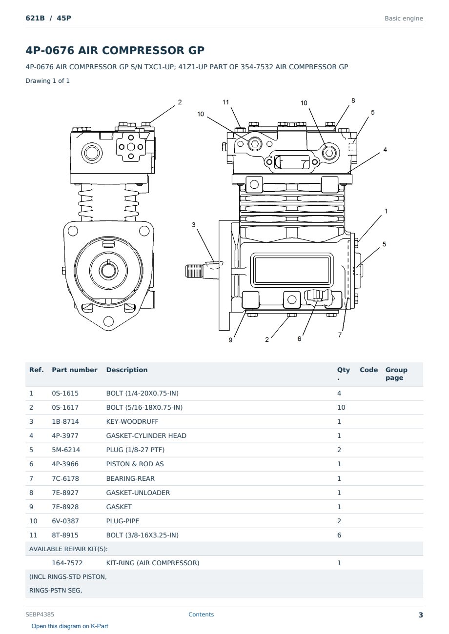 Caterpillar 621B S/N 45P Partsbook SEBP4385 (English) - sample page 3 of 10 Caterpillar 621B S/N 45P Partsbook SEBP4385 (English) - sample page 3 of 10