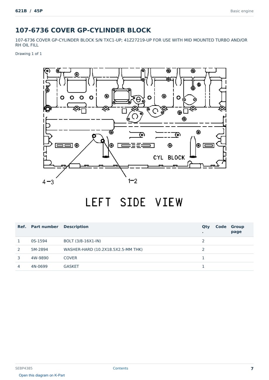 Caterpillar 621B S/N 45P Partsbook SEBP4385 (English) - sample page 7 of 10 Caterpillar 621B S/N 45P Partsbook SEBP4385 (English) - sample page 7 of 10